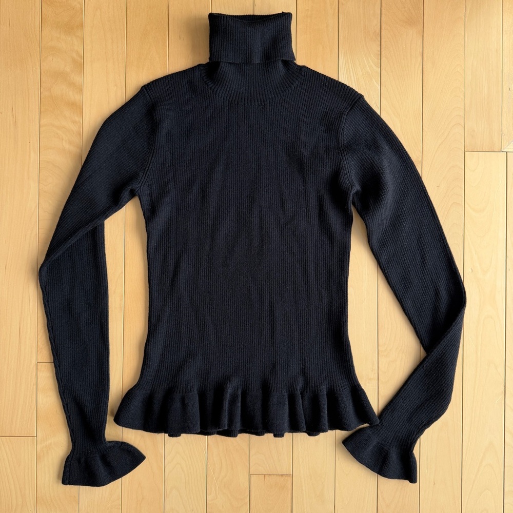 Rugby by Ralph Lauren Black Merino Wool Ribbed Knit Turtleneck size small